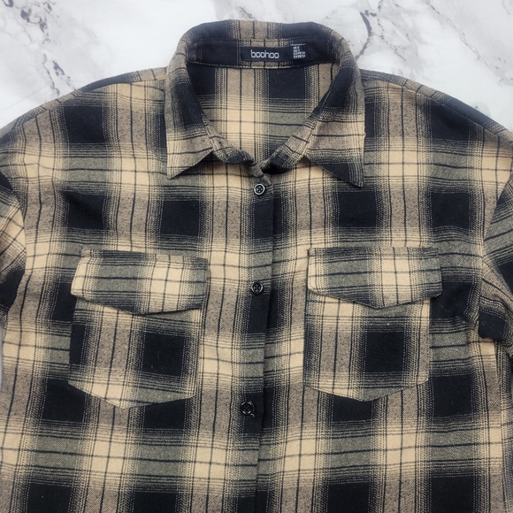 Boohoo Plaid flannel womens button down shirt longsleeve fall winter teens sz 4 - Picture 15 of 16